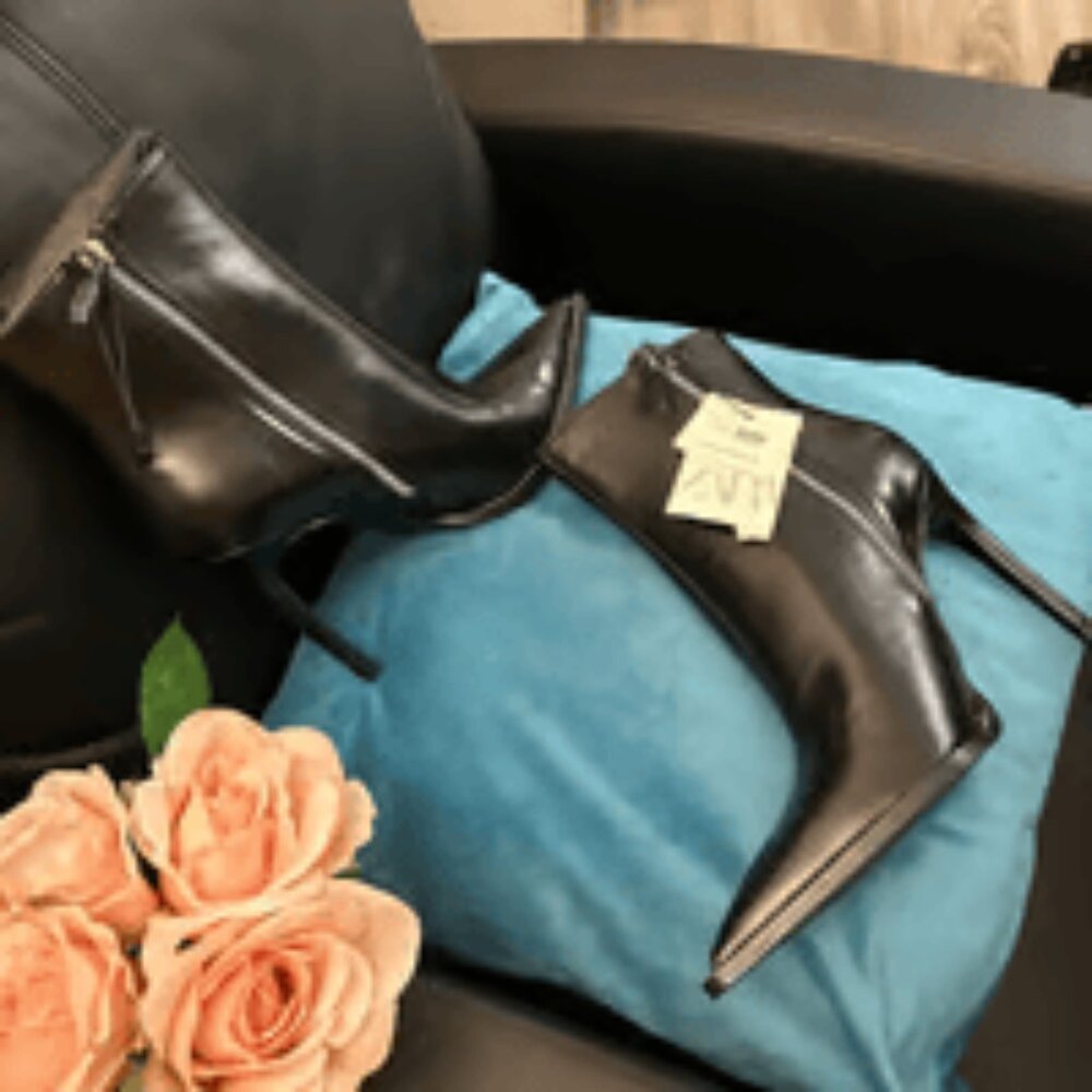 Zara black ankle stiletto boots